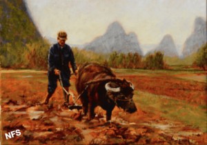 Plowing-in-Yangshuo, by Jo Sherwood