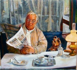Coffee with Abigale, 20x18" Oil on linen