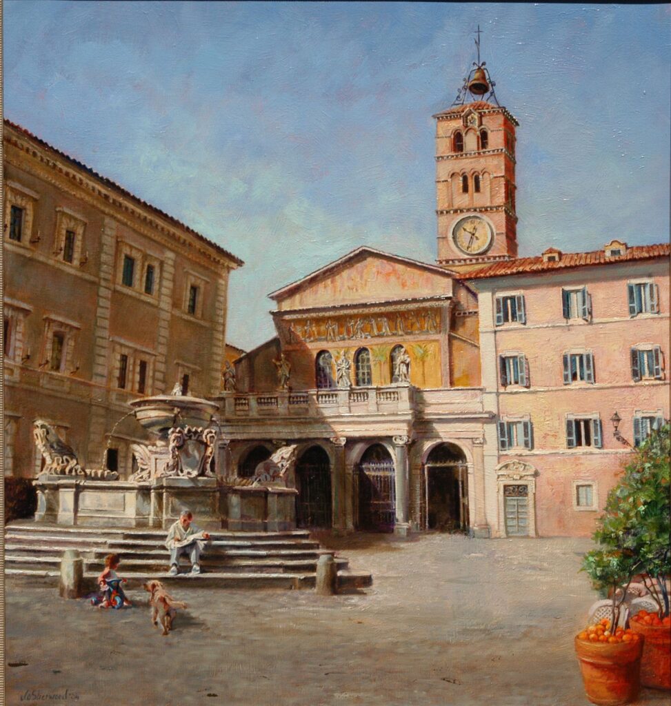 Santa-Maria-Piazza, 28x26" Oil on linen